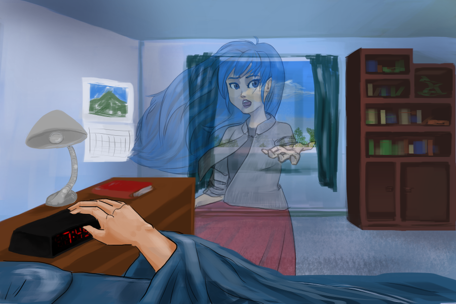 Dream girl fading into bedroom.